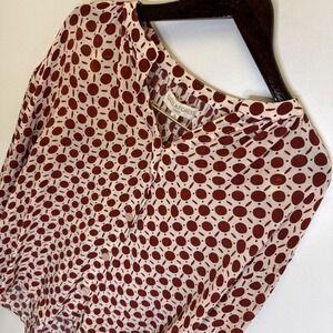 Stella Forest Paris Women's Flowy Blouse Red Dots Button Down Size 36